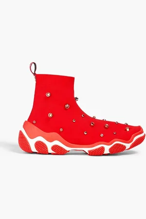 RED(V) Crystal-embellished knitted high-top sneakers