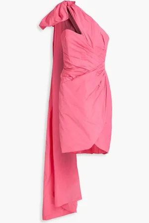 Marchesa Notte Bow-detailed draped taffeta mini dress - Pink
