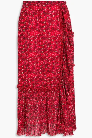 Ganni Pleated floral-print crepe midi skirt