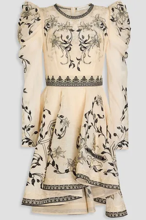 ZIMMERMANN Metallic embroidered linen and silk-blend gauze mini dress - White