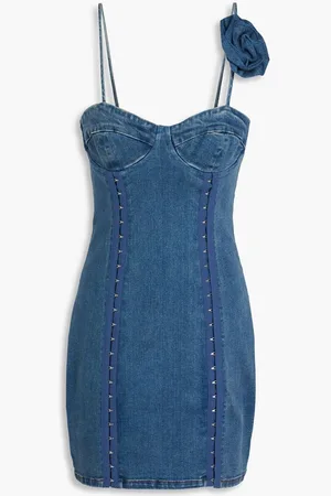 ROTATE Floral-appliquéd denim mini dress - Blue