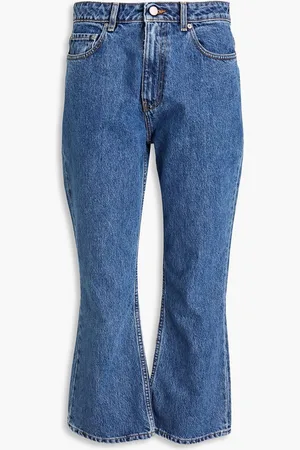 Ganni Cropped distressed high-rise bootcut jeans - Blue