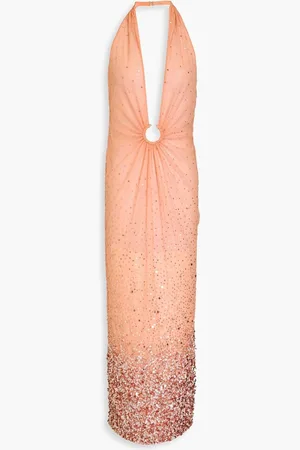 Retrofete Ioanna embellished tulle halterneck maxi dress - Orange