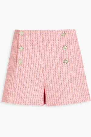 Maje Metallic cotton-blend tweed shorts - Pink