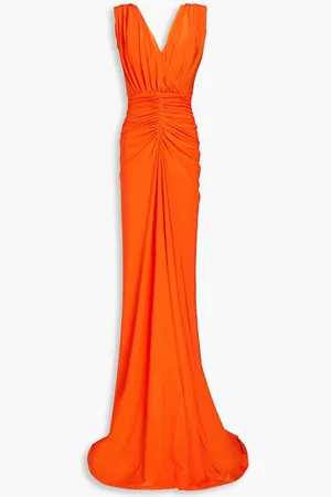 RHEA COSTA Saara ruched satin-jersey gown