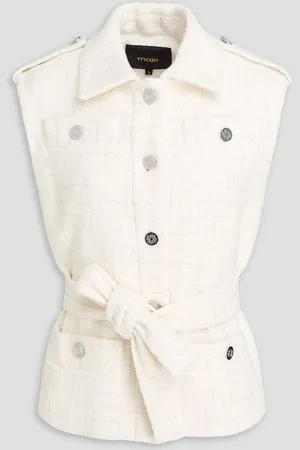 Maje Metallic checked cotton-blend bouclé-tweed vest - White