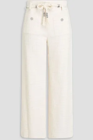 Maje Metallic checked cotton-blend bouclé-tweed wide-leg pants - White