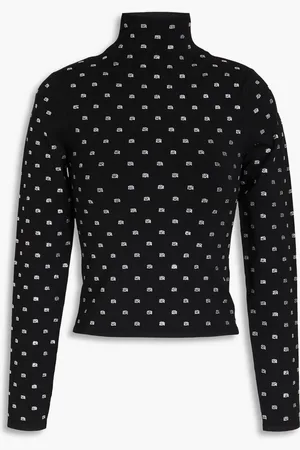 Alexander Wang Cropped crystal-embellished stretch-jersey turtleneck top