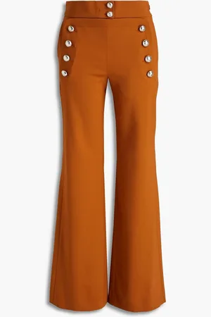 Chloé Button-embellished wool-blend wide-leg pants - Brown