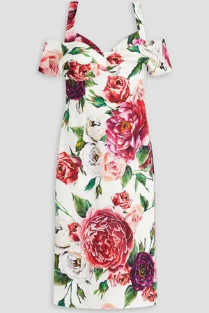 Dolce & Gabbana Cold-shoulder floral-print cotton-blend jacquard dress - White