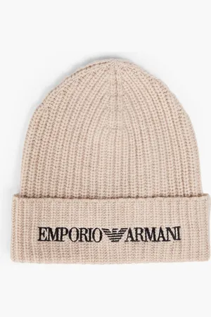 Emporio Armani Embroidered ribbed wool beanie - Neutral