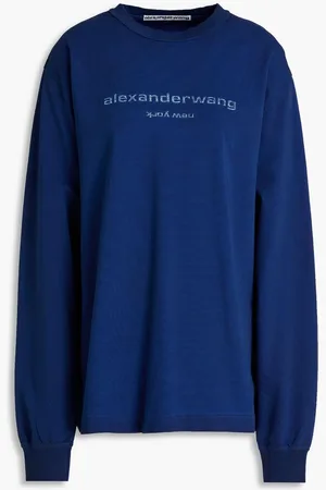 Alexander Wang Glittered cotton-jersey top - Blue