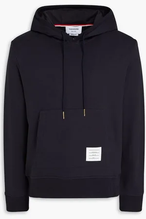 Thom Browne Embroidered French cotton-terry hoodie - Blue