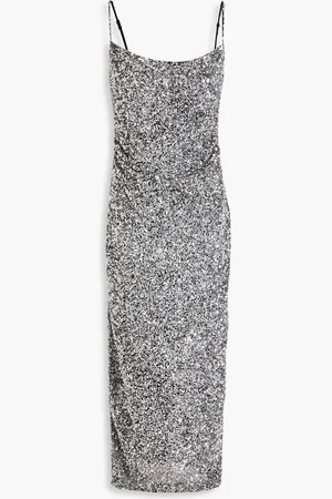 RACHEL GILBERT Corrie draped sequined tulle midi dress - Metallic