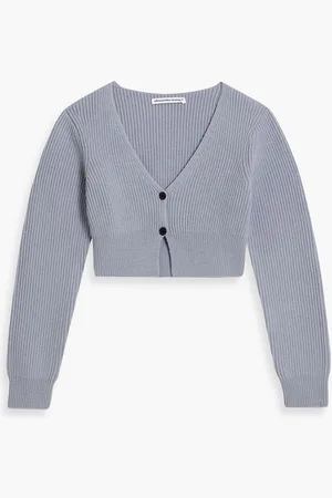 Alexander Wang Cropped ribbed wool-blend cardigan - Purple