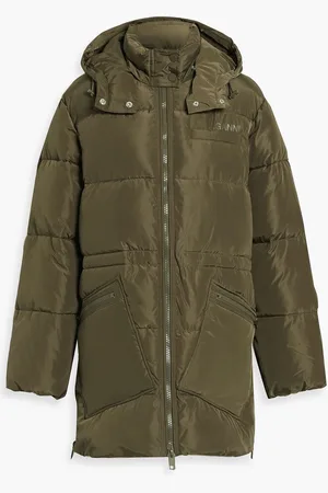 Ganni Quilted shell hooded coat - Green