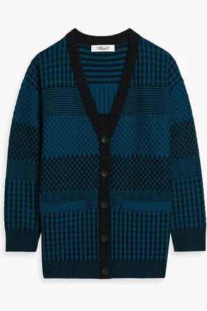 Diane von Furstenberg Paulette checked jacquard-knit cardigan - Blue