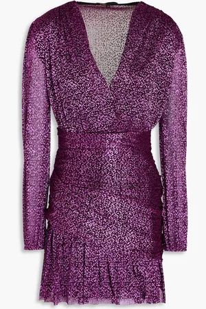 Maje Ruched metallic printed mini dress - Purple