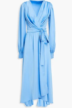 RHEA COSTA Gathered satin midi dress - Blue