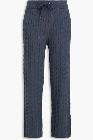 Brunello Cucinelli Sequin-embellished cable-knit cotton-blend track pants - White