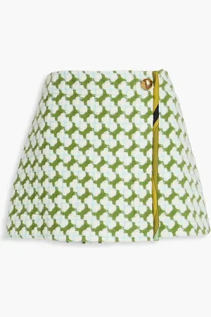 Puccini Wool-blend bouclé-tweed mini wrap skirt - Green