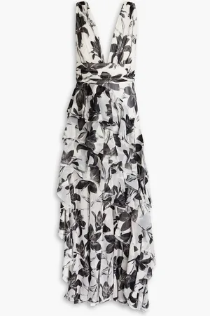 ALICE+OLIVIA Alice Olivia - Holly tiered pleated floral-print crepon maxi dress - White
