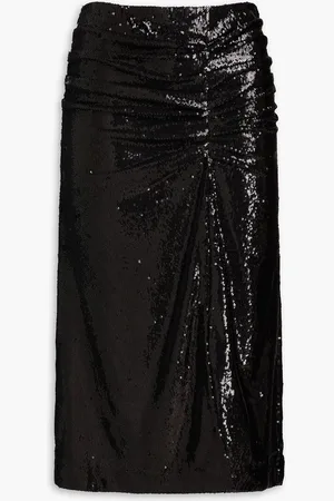 Maje Ruched sequined knitted midi skirt
