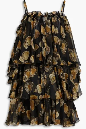 Dolce & Gabbana Cold-shoulder printed silk-blend organza mini dress