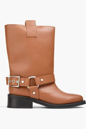 Ganni Buckled leather-blend boots