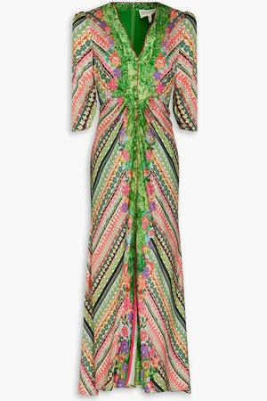 SALONI Mitsu ruched printed silk-satin jacquard maxi dress