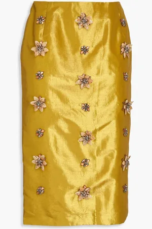 HUISHAN ZHANG Embellished taffeta pencil skirt - Yellow