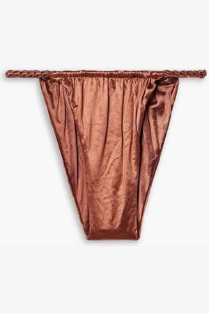 Isa Boulder Chain metallic ruched stretch-satin bikini briefs - Metallic