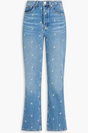Maje Embroidered high-rise bootcut jeans - Blue