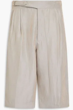 Giorgio Armani Pleated linen-blend twill shorts - Gray