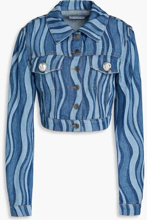 AREA Cropped printed denim jacket - Blue