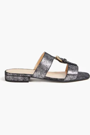 Sergio Rossi Glittered suede sandals - Metallic