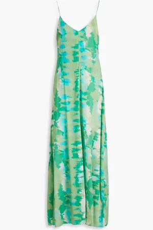 Ganni Printed silk-blend satin maxi slip dress - Green