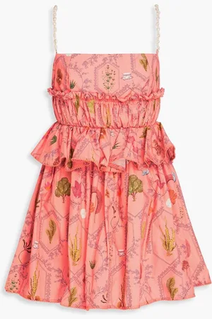 Agua by Agua Bendita Salvador embellished ruffled printed cotton mini dress - Pink