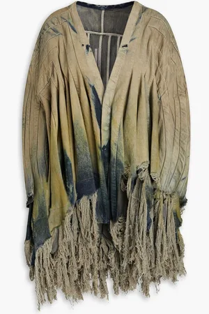 Rick Owens Micro Cyanea pleated distressed denim jacket - Green