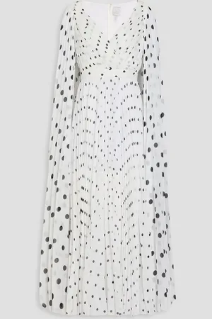 HUISHAN ZHANG Beryl cape-effect pleated polka-dot georgette midi dress