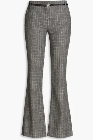 Maje Belted checked twill flared pants
