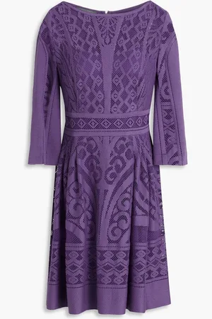 Alberta Ferretti Pleated crocheted cotton-blend mini dress