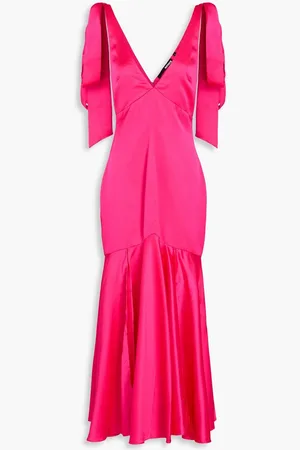 ROTATE Bow-detailed satin midi dress - Pink