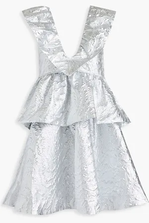 Ganni Ruffled metallic cloqué mini dress - Metallic