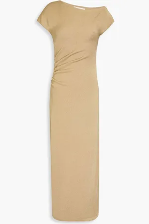 Alberta Ferretti Ruched metallic knitted midi dress - Metallic