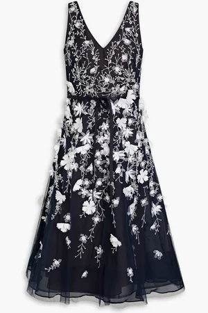 Marchesa Notte Embellished tulle midi dress - Blue