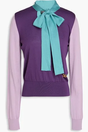 Dolce & Gabbana Pussy-bow color-block silk sweater