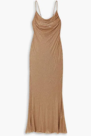 Retrofete Shilo crystal-embellished silk-blend mesh maxi dress - Brown