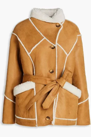 Maje Belted shearling coat - Brown