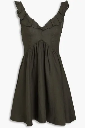 Casa Raki Damasia ruffled linen mini dress - Green